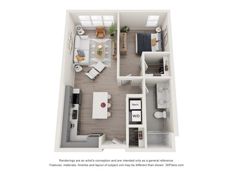 1 bed 1 bath Morgan Ford Floor Plan at The Edwin on Grand, Missouri, 63103